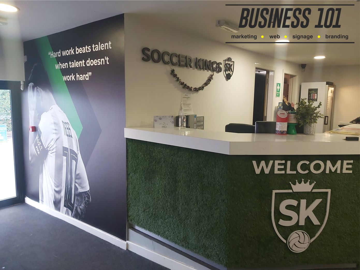 Soccer Kings Reception Desk + Logo